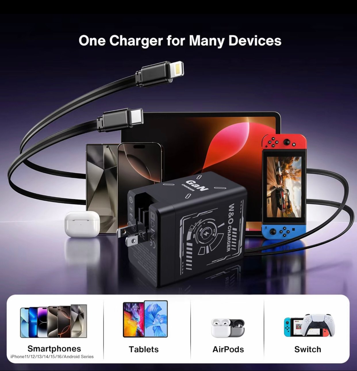LIMETOW®Limited stock!W&O 2-in-1 GaN 20W Fast Charger