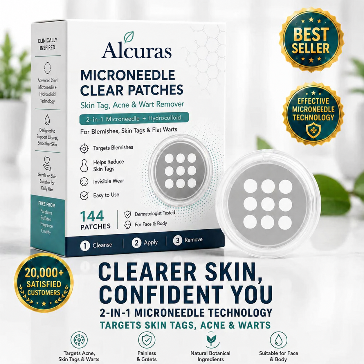 LIMETOW® 2-in-1 Microneedle & Hydrocolloid Patch🍀 | Removes Raised Moles, Acne, Flat Warts, Skin Tags, Milia & Age Spots | No Surgery Needed | Invisible Skin Treatment for Face & Body | 90-Day Money-Back Guarantee