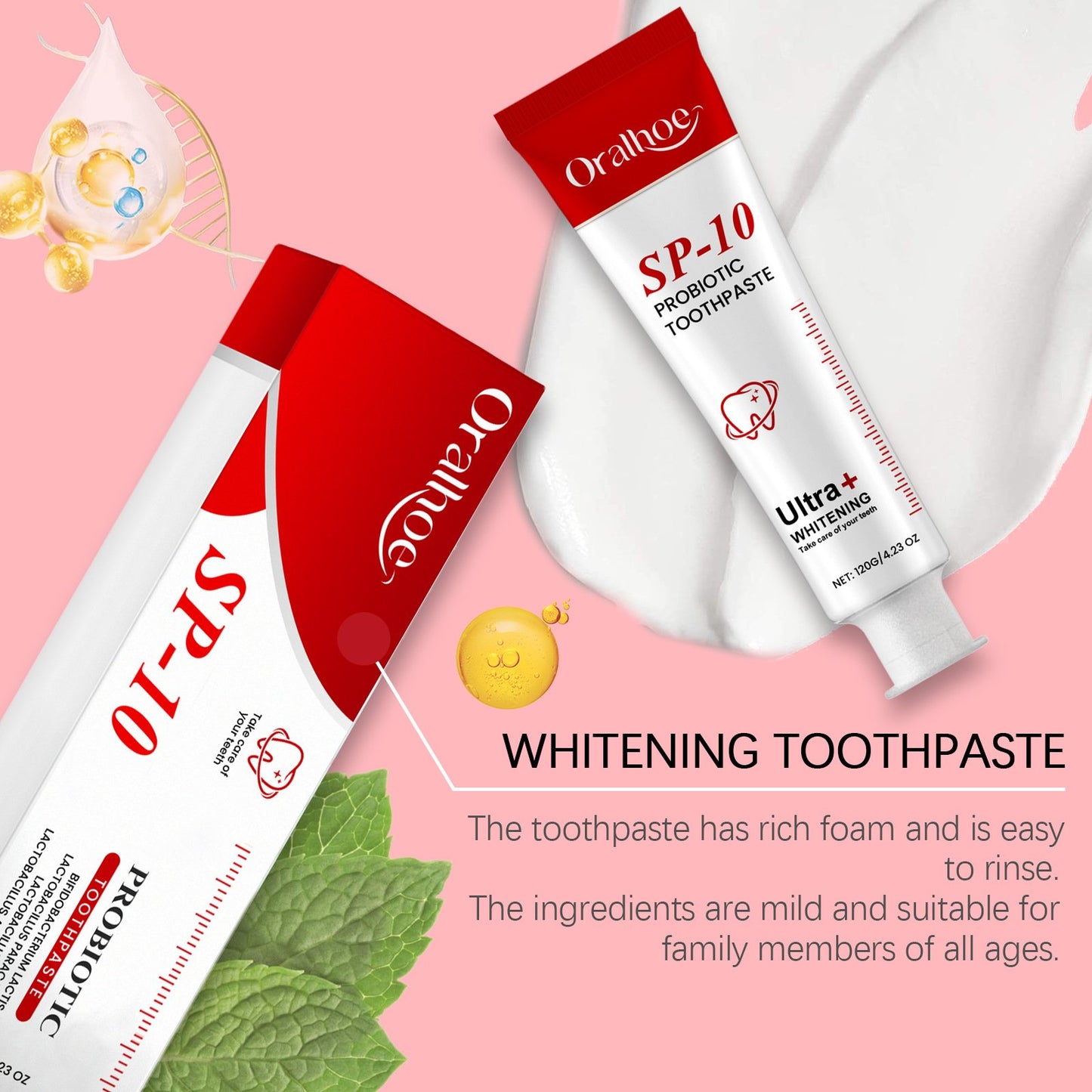 LIMETOW®Super Probiotic Toothpaste Spring Mint Burst- Strengthens Enamel,Brightens Smile Delivers Long- Lasting Freshness