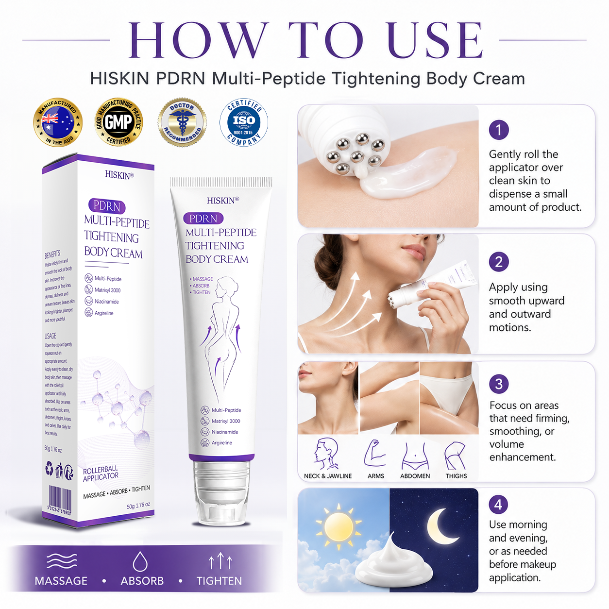 Limited-Time Offer⚡LIMETOW® PDRN Multi-Peptide Massaging Body Roller Cream- ✨𝐀𝐧𝐭𝐢-𝐚𝐠𝐢𝐧𝐠, Hydrating, Skin Firming & Lifting, Skin Repair, Even Tone, Acne and Dark Spot Treatment, Wart and Mole Removal, and Psoriasis Relief