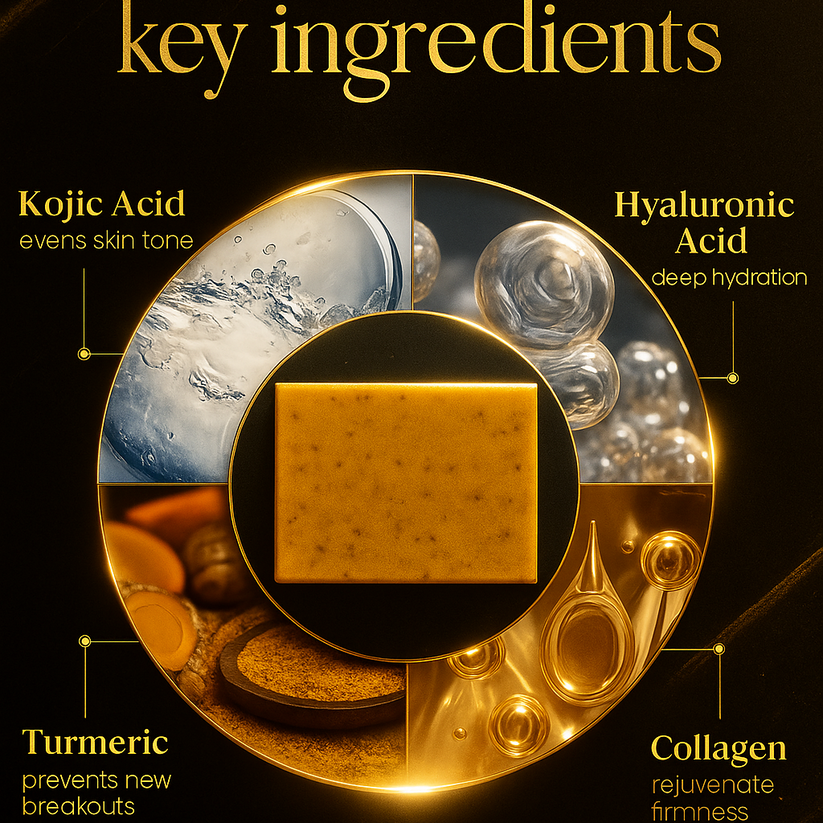 LIMETOW® soap : Rich in Vitamin C, retinol, collagen, and turmeric—a Japanese-made complex formula, fortified with hyaluronic acid and Vitamin E.
