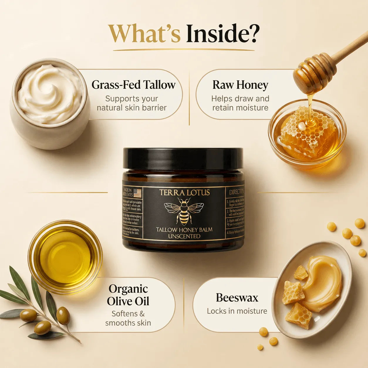 Organic Tallow Honey Balm | to Help Erase Fine Lines, Wrinkles, and Age Spots