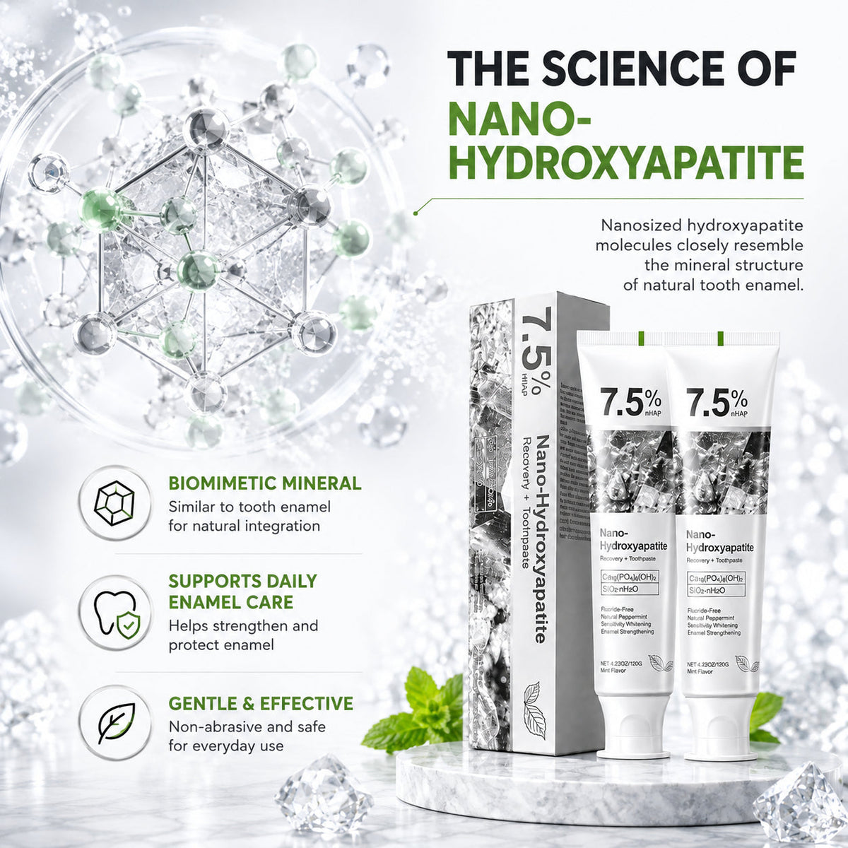 Nano Hydroxyapatite Fluoride-Free Toothpaste, Strengthens Enamel & Freshens Breath 🦷
