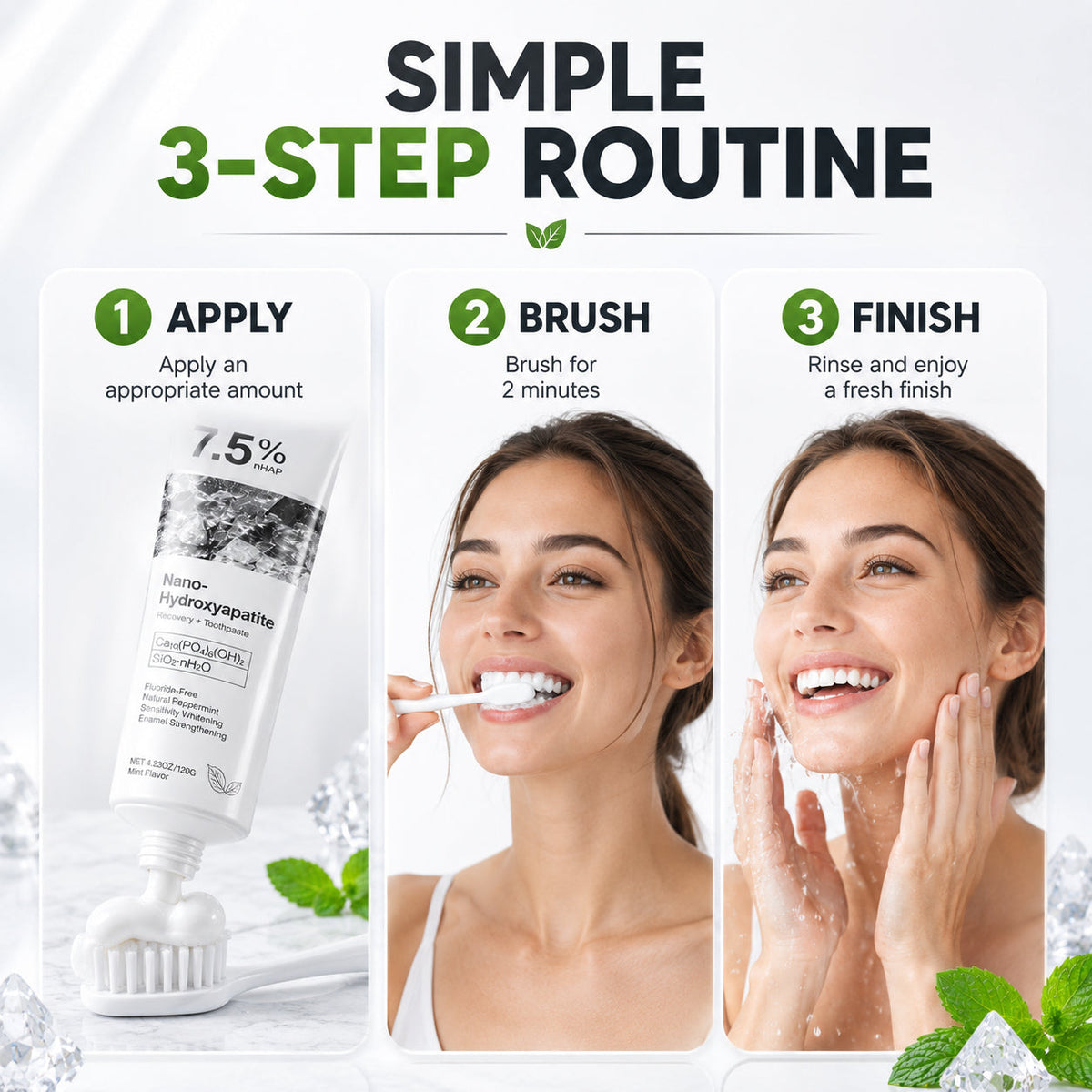 Nano Hydroxyapatite Fluoride-Free Toothpaste, Strengthens Enamel & Freshens Breath 🦷
