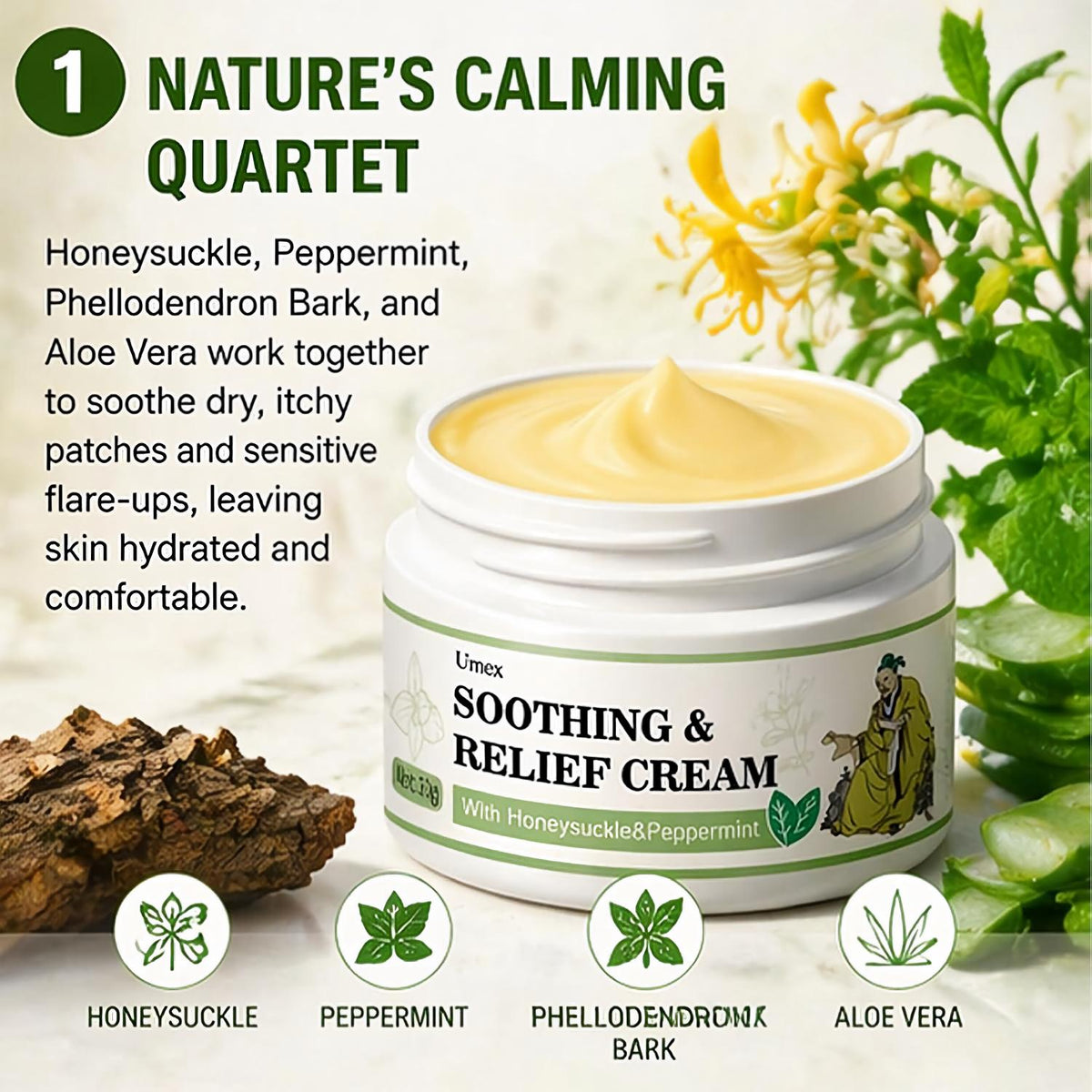 Herbal Soothing Cream for Dry, Sensitive Skin | Peppermint & Honeysuckle