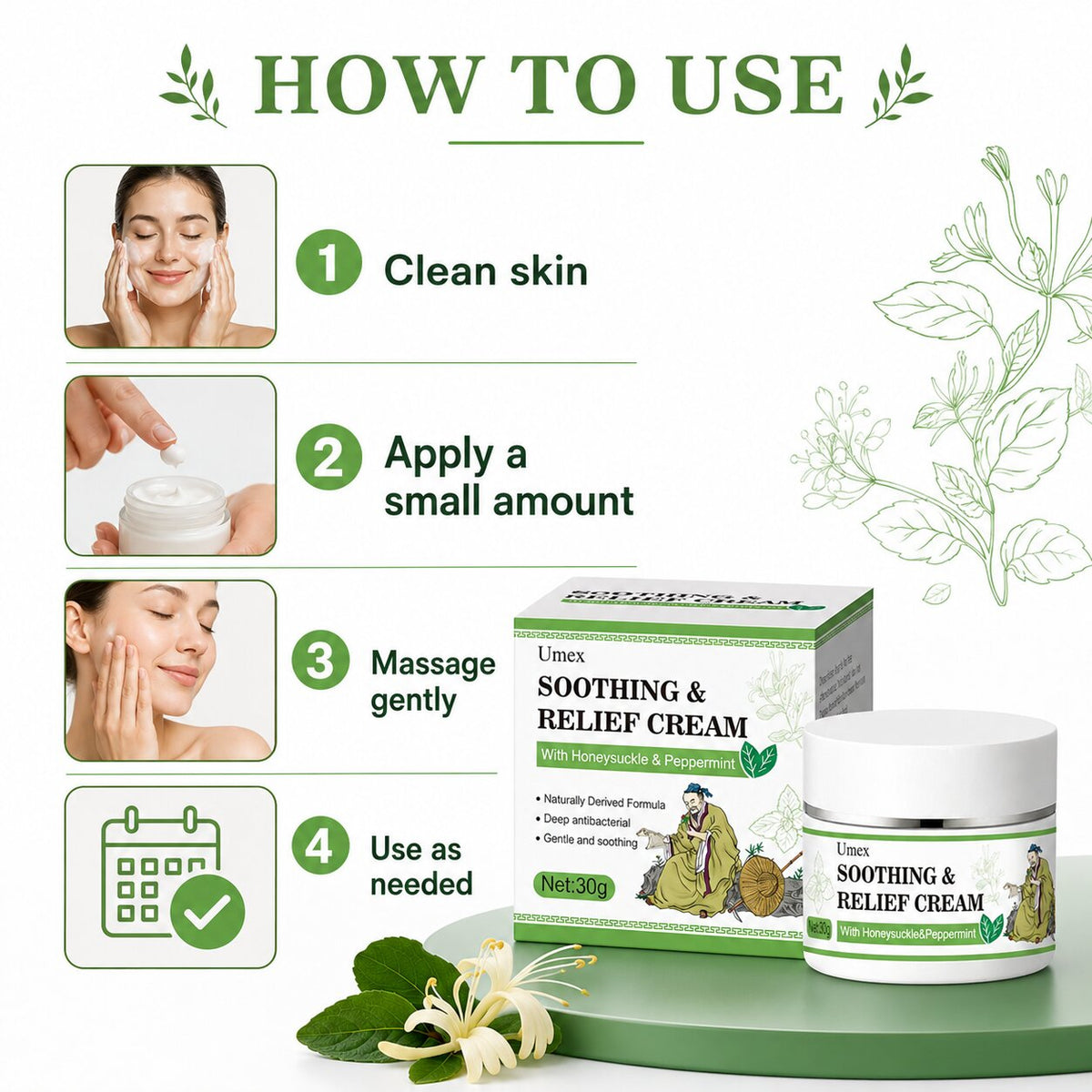 Herbal Soothing Cream for Dry, Sensitive Skin | Peppermint & Honeysuckle