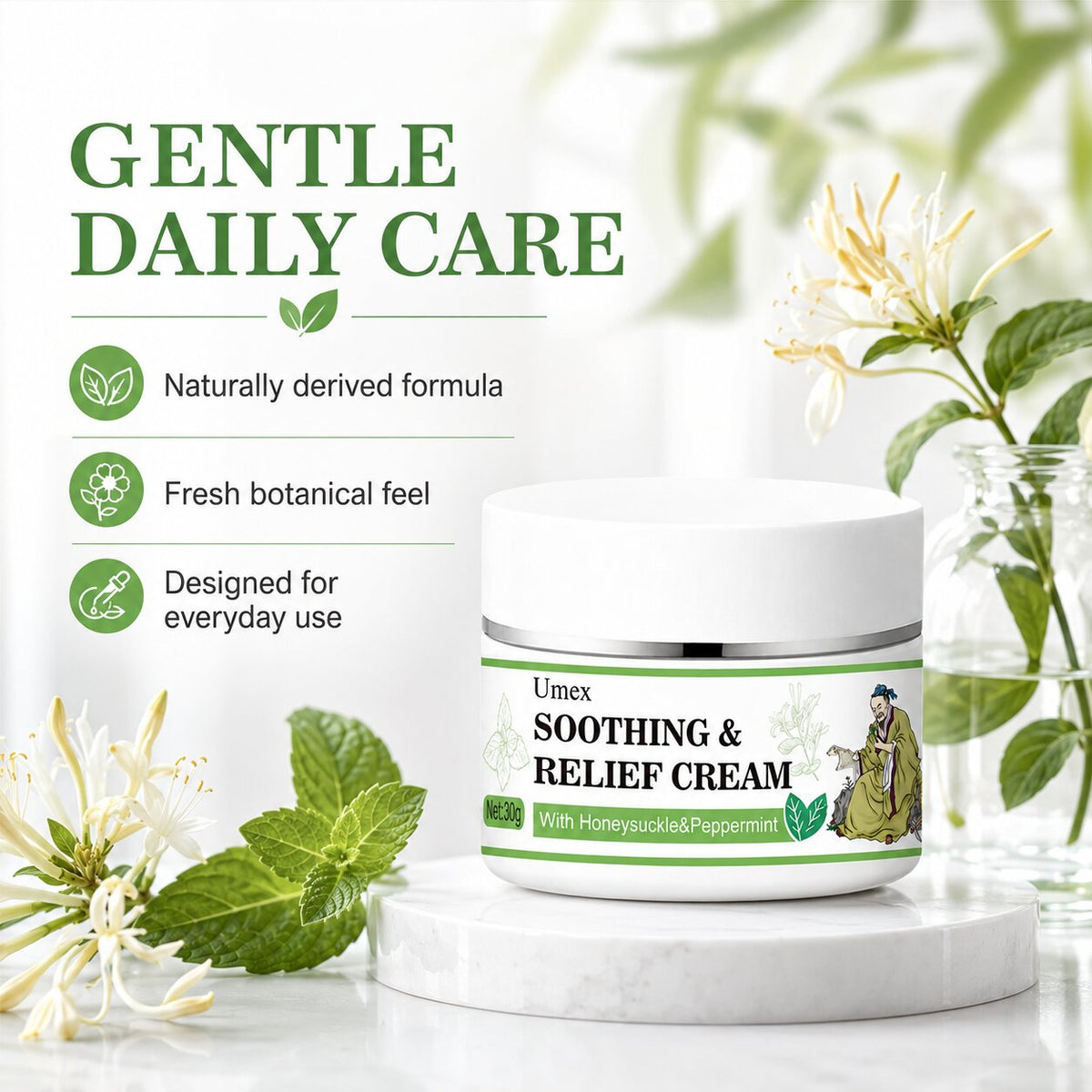Herbal Soothing Cream for Dry, Sensitive Skin | Peppermint & Honeysuckle