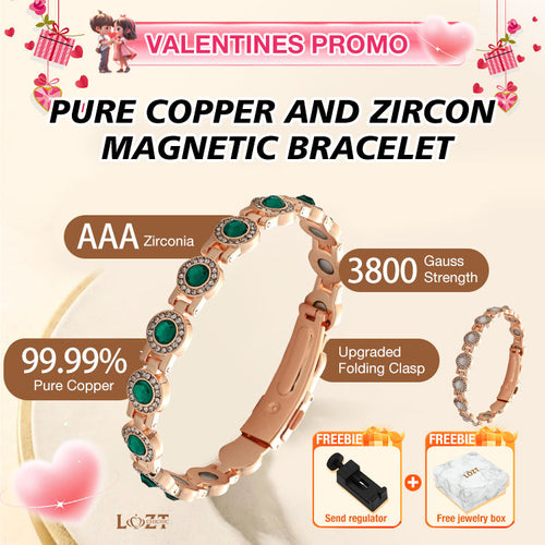 Valentines Promo - Pure copper and zircon magnetic Bracelet - Comes with a custom jewelry box and a free regulator