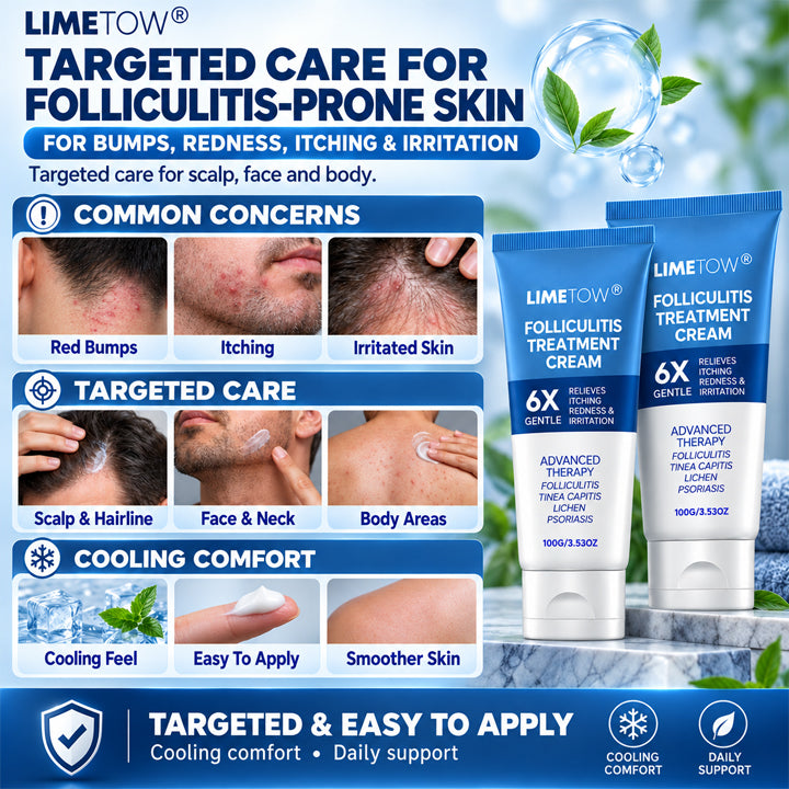 LIMETOW® FOLLICULITIS TREATMENT CREAM! TARGETED BOTANICAL CARE FOR RED, ITCHY, AND BUMPY SKIN!