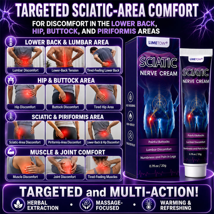 LIMETOW® SCIATICA PAIN RELIEF CREAM! TARGETED HERBAL COMFORT FOR LOWER BACK, HIP & BUTTOCK DISCOMFORT!