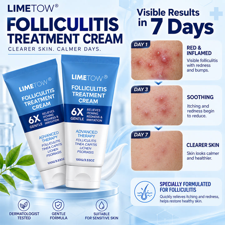 LIMETOW® FOLLICULITIS TREATMENT CREAM! TARGETED BOTANICAL CARE FOR RED, ITCHY, AND BUMPY SKIN!