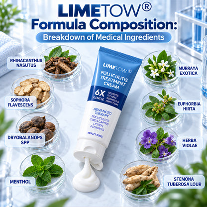 LIMETOW® FOLLICULITIS TREATMENT CREAM! TARGETED BOTANICAL CARE FOR RED, ITCHY, AND BUMPY SKIN!