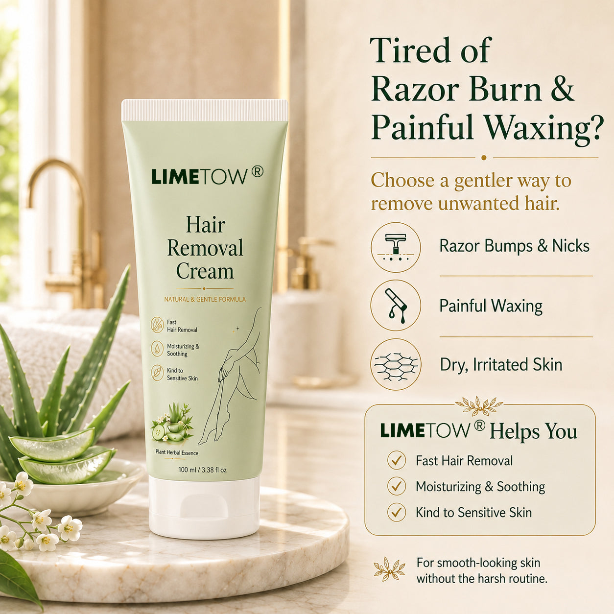 LIMETOW® Natural Gentle Hair Removal Cream | For Women & Men, Sensitive Skin